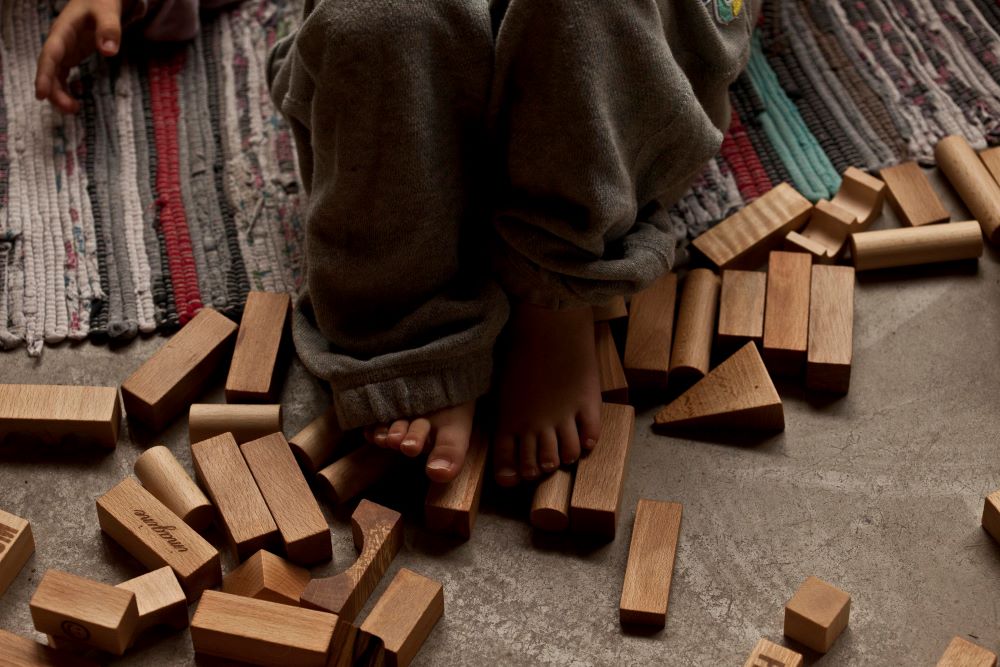 Wooden Story Cubi in sacchetto di cotone XL - 50 pezzi - Naturali