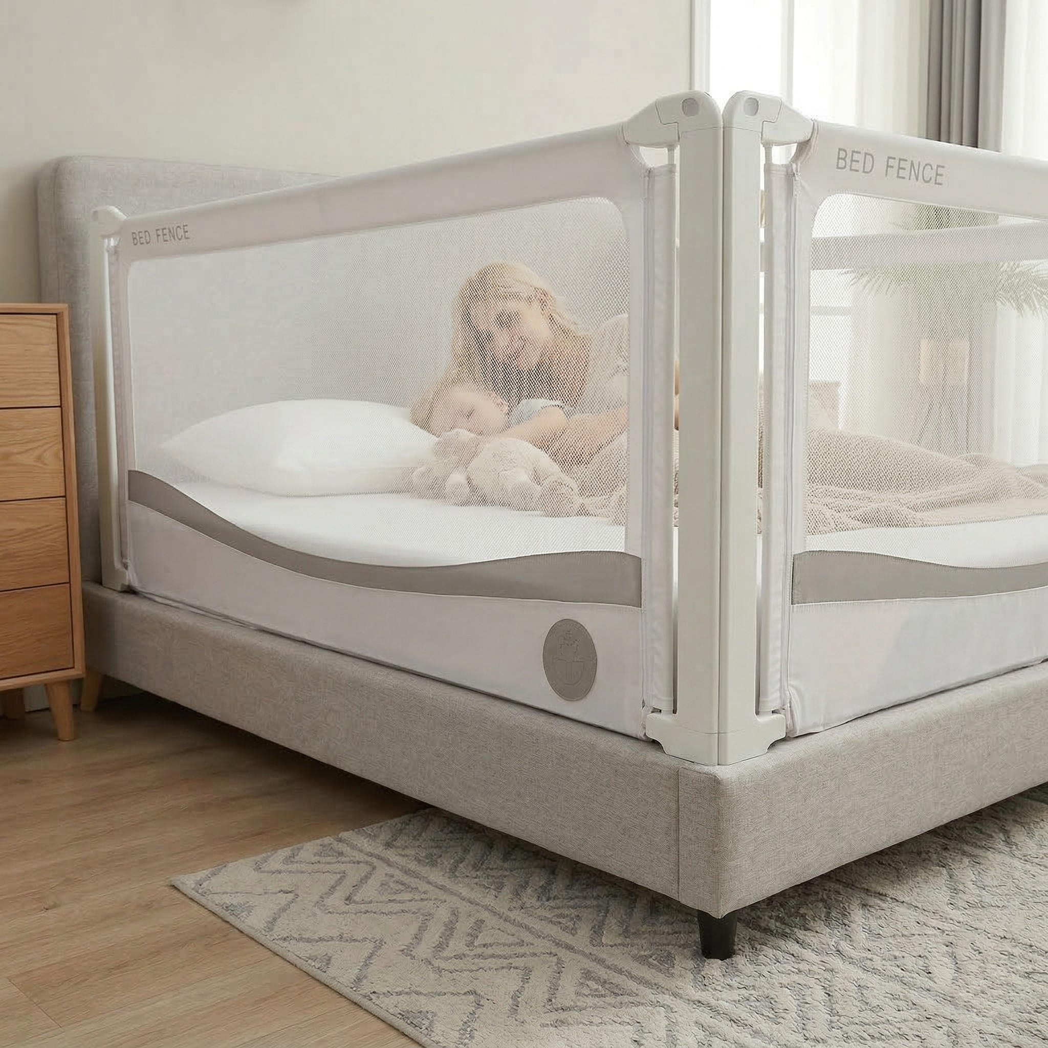 Barriera per letto Monkey Mum® Premium - grigio chiaro - fine serie