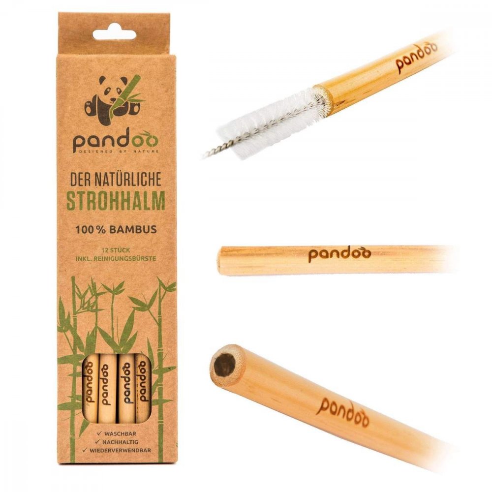 Cannuccia di bambù lunga con spazzola per la pulitura, 12 pz