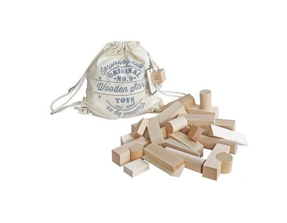 Wooden Story Cubi in sacchetto di cotone XL - 30 pz - Naturale