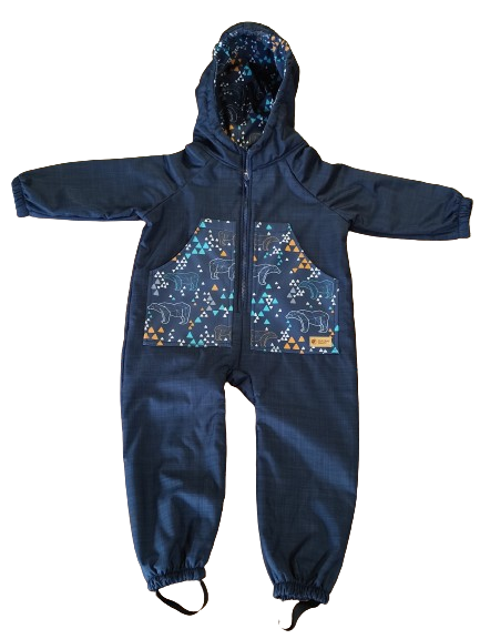 Monkey Mum® Tuta softshell invernale per bambini con interno in pile teddy - Fiaba del piccolo notiziario serale con l'orso - tag. 98/104, 110/116