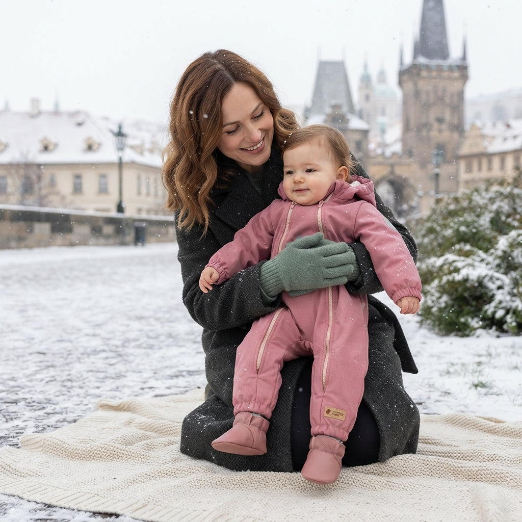 Monkey Mum® Tuta invernale softshell per bambini con pile - Pecorellina rosa - taglia 62/68, 74/80