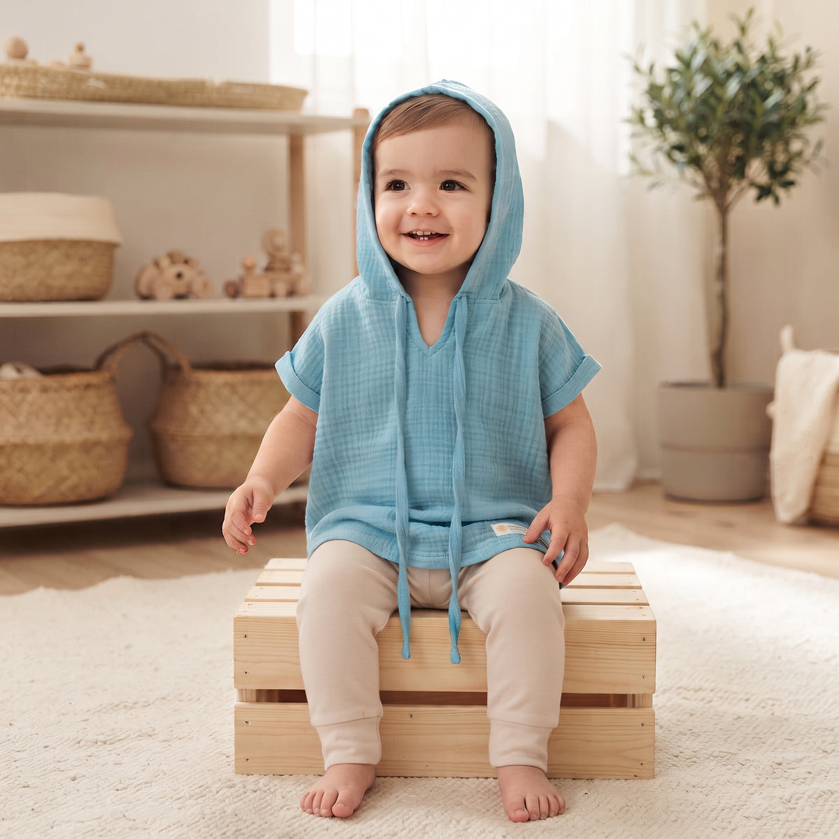 Maglietta con cappuccio in mussola Monkey Mum® - Mentina