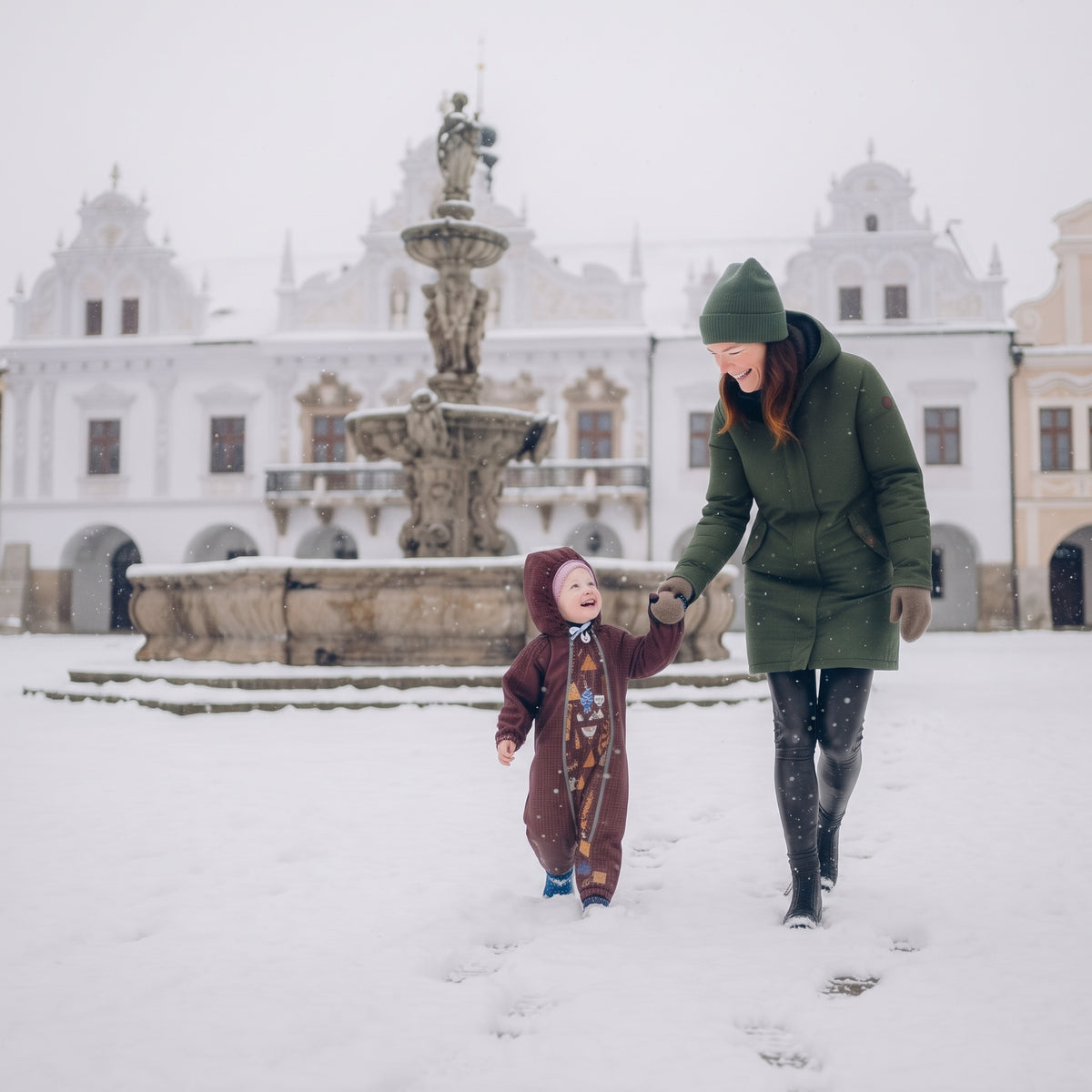 Monkey Mum® Tuta softshell invernale per bambini con interno in pile teddy - Cappuccetto Rosso bordeaux nel bosco - tag. 62/68, 74/80