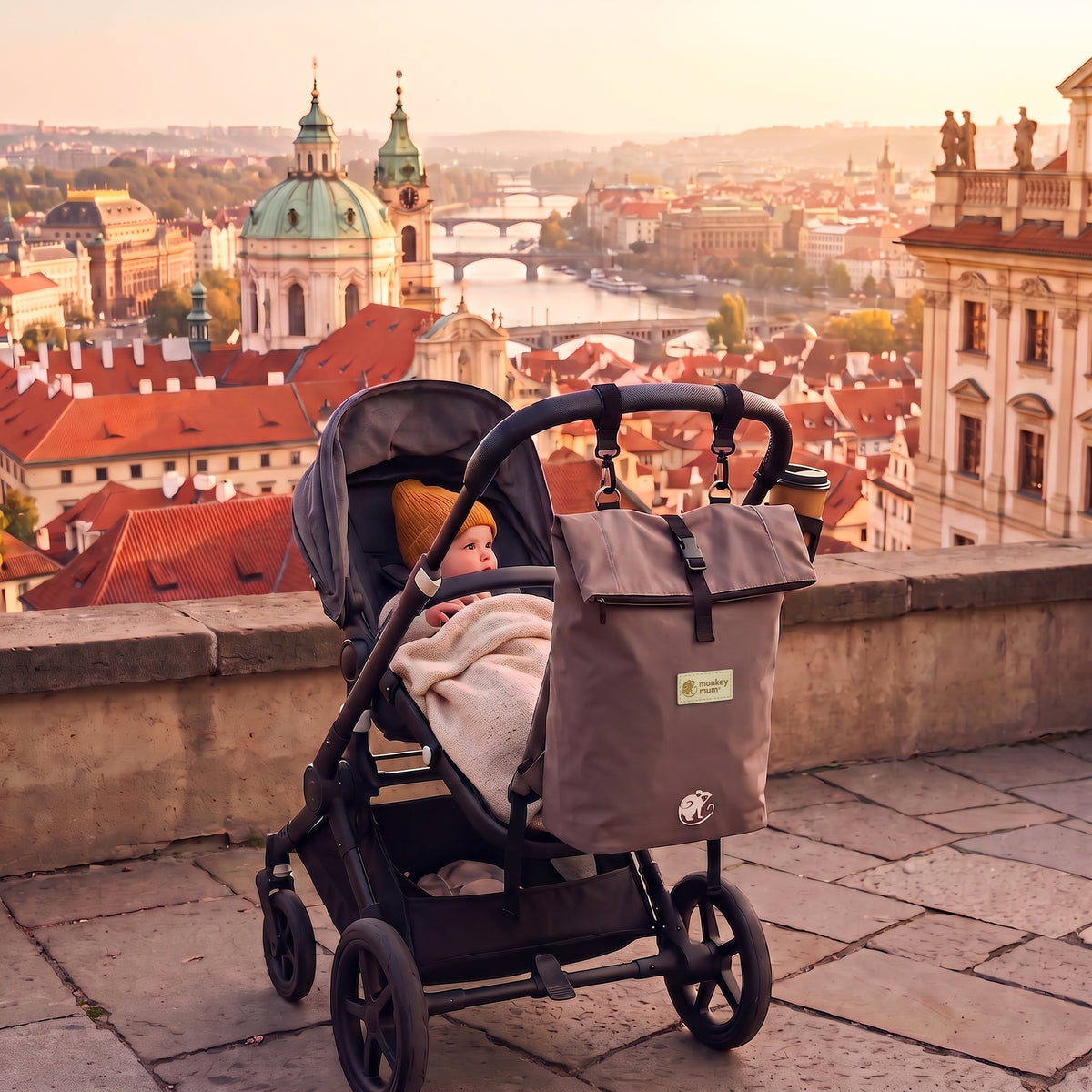 Monkey Mum® Zaino in twill per passeggino – Brezza fresca