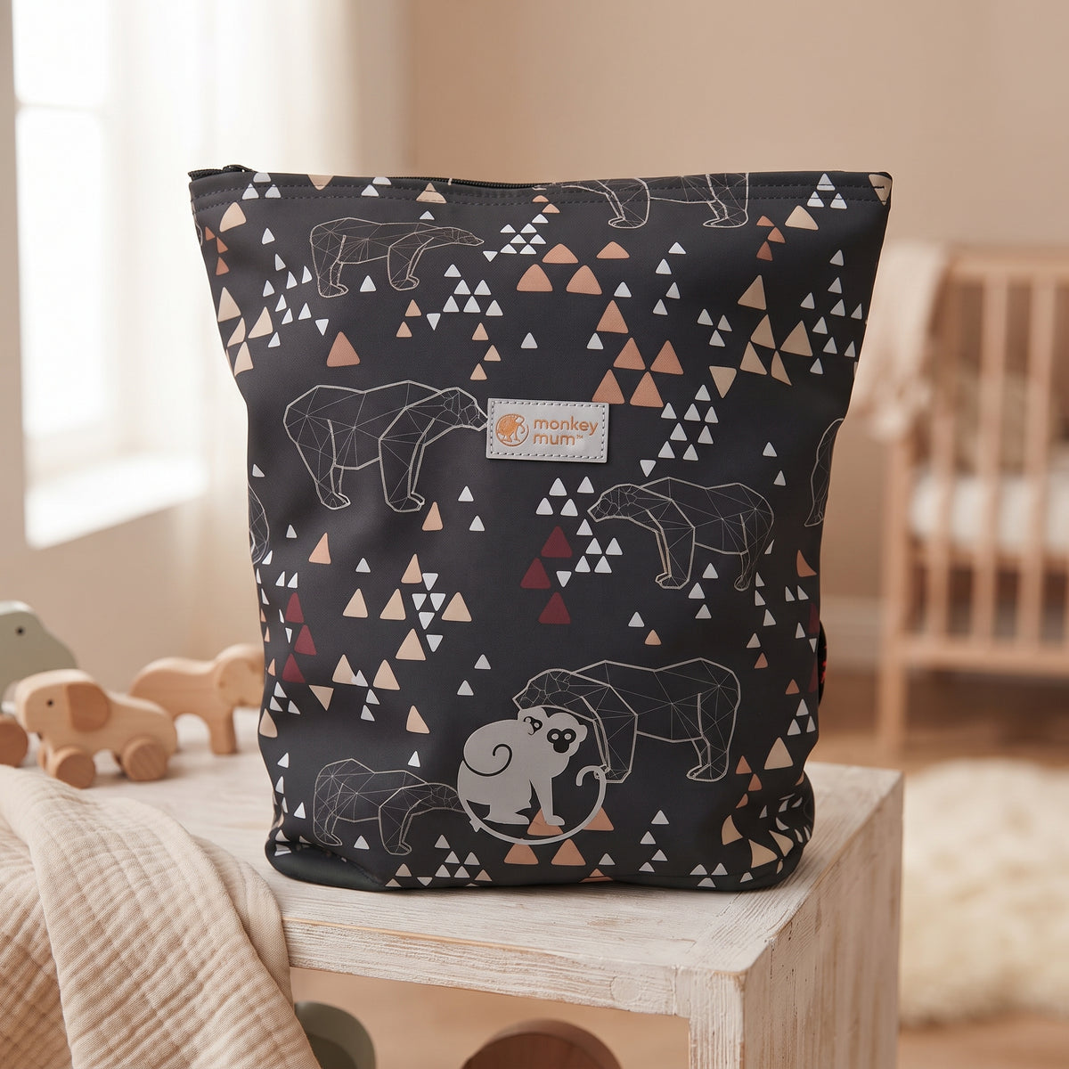 Zainetto softshell per bambini Monkey Mum® - Orso origami - Verde scuro
