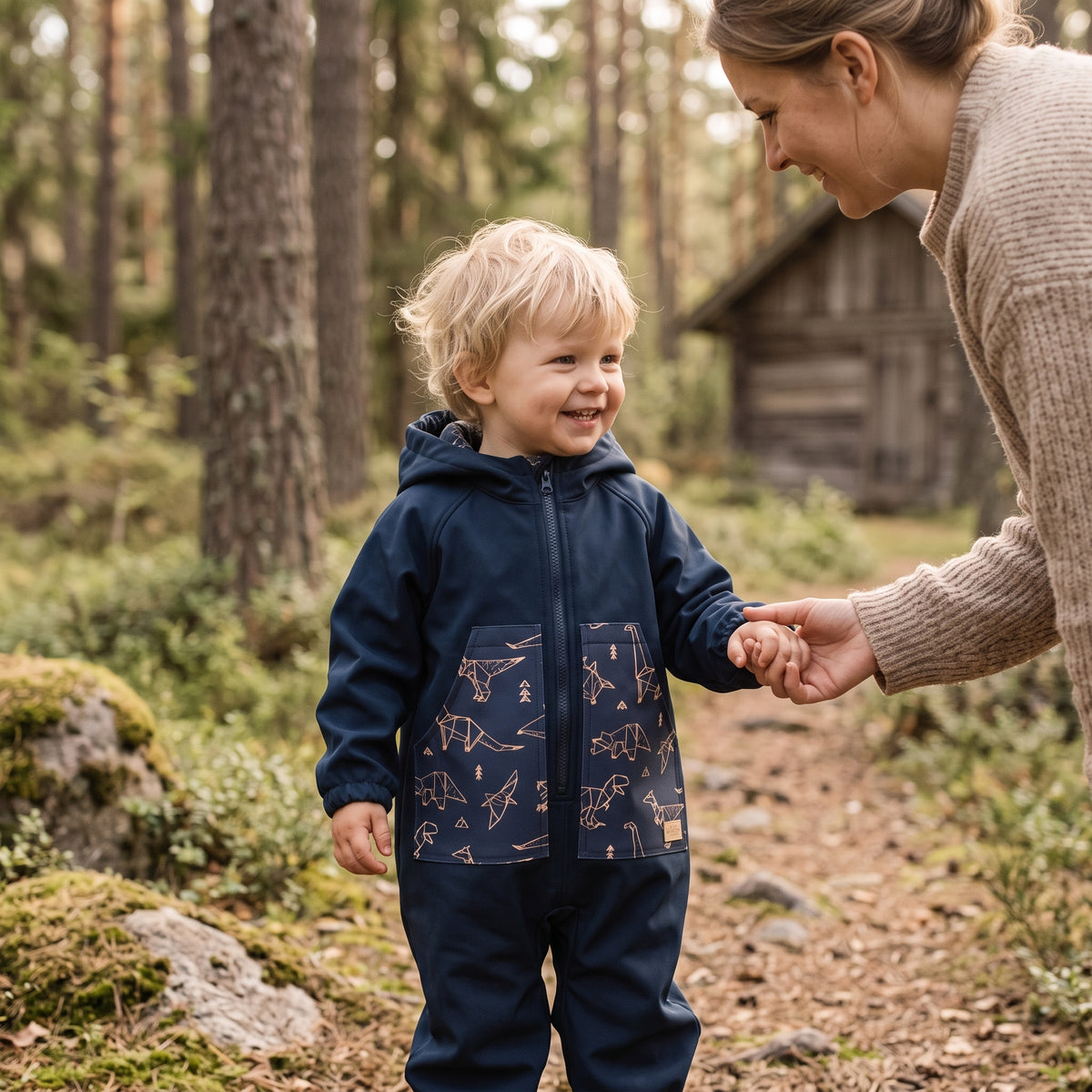 Monkey Mum® Tutina softshell con membrana – Cielo dei dinosauri - dim. 98/104, 110/116