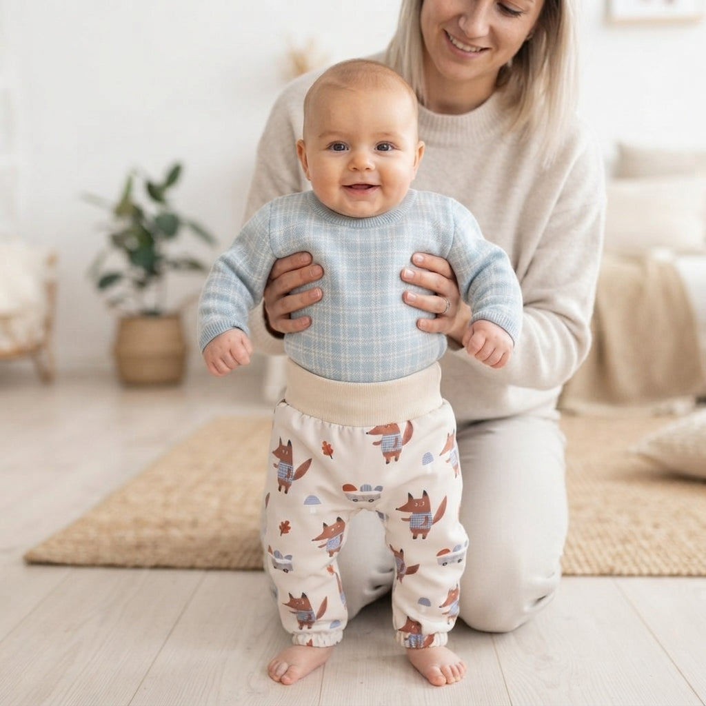 Pantaloni softshell per bambini con membrana Monkey Mum® - Volpi sui funghi