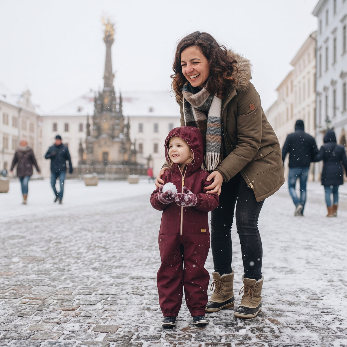 Monkey Mum® Tuta softshell invernale per bambini con interno in pile teddy - Cappuccetto Rosso bordeaux - tag. 98/104, 110/116