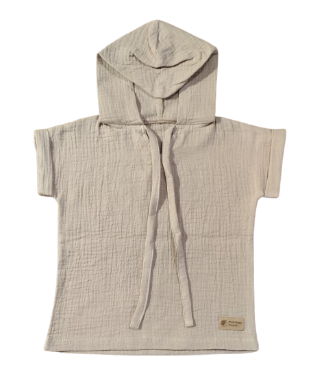 Maglietta con cappuccio in mussola Monkey Mum® - Beige