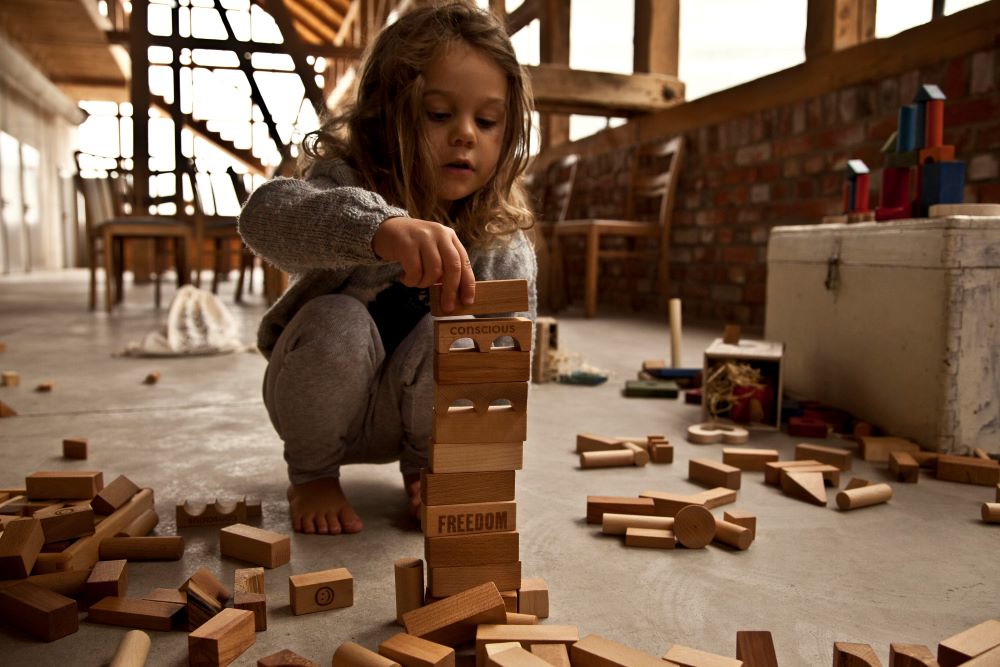 Wooden Story Cubi in sacchetto di cotone XL - 50 pezzi - Naturali