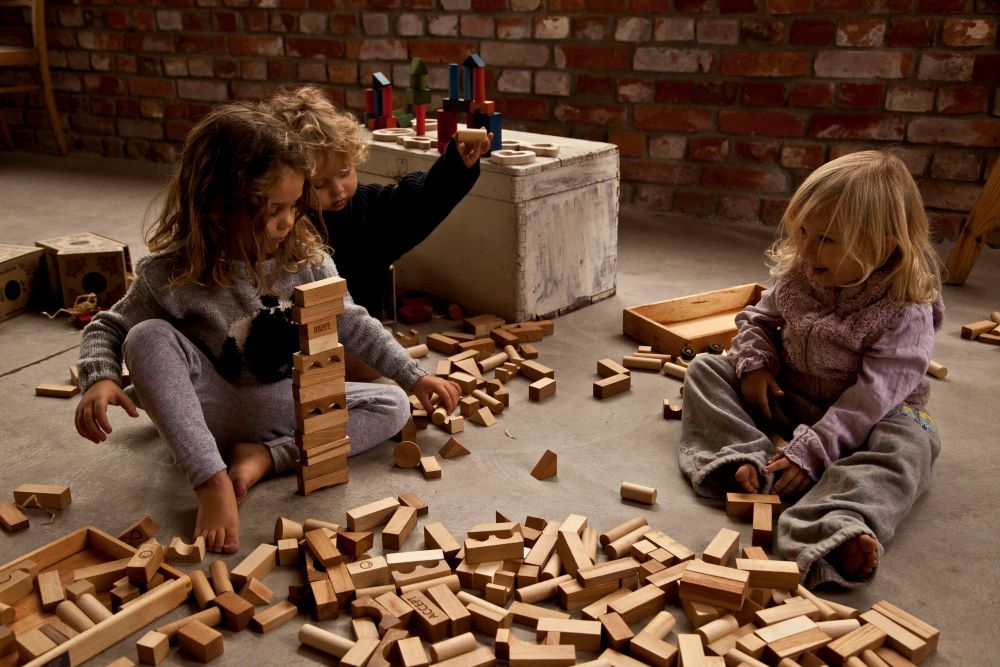 Wooden Story Cubi in sacchetto di cotone XL - 50 pezzi - Naturali