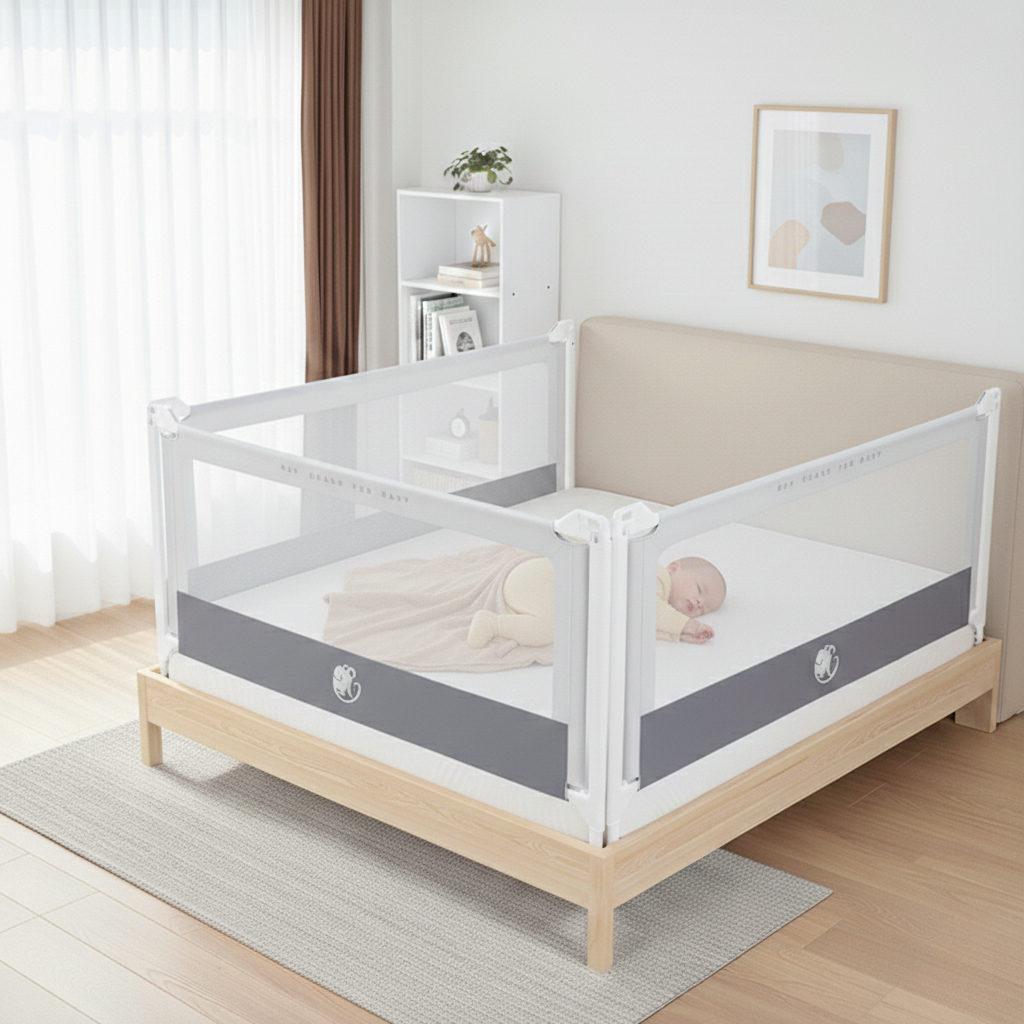 Barriera per letto Monkey Mum® Popular - grigio chiaro - aperta