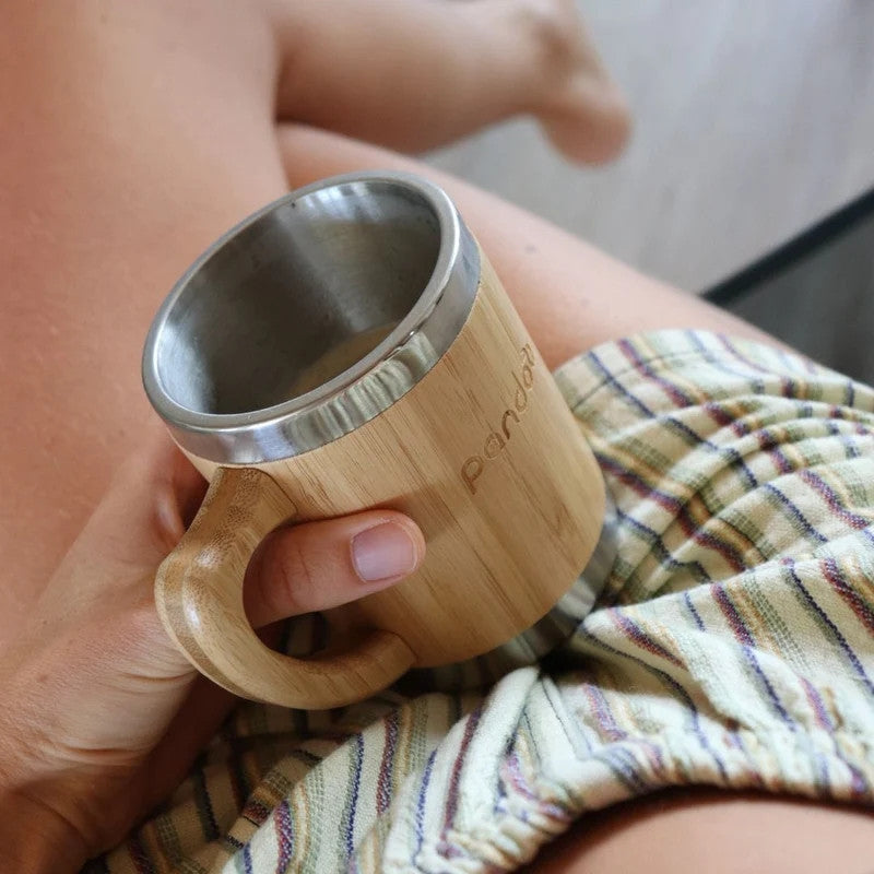 Tazza Inox caffè e tè a doppia parete con superficie in bambù, 280 ml