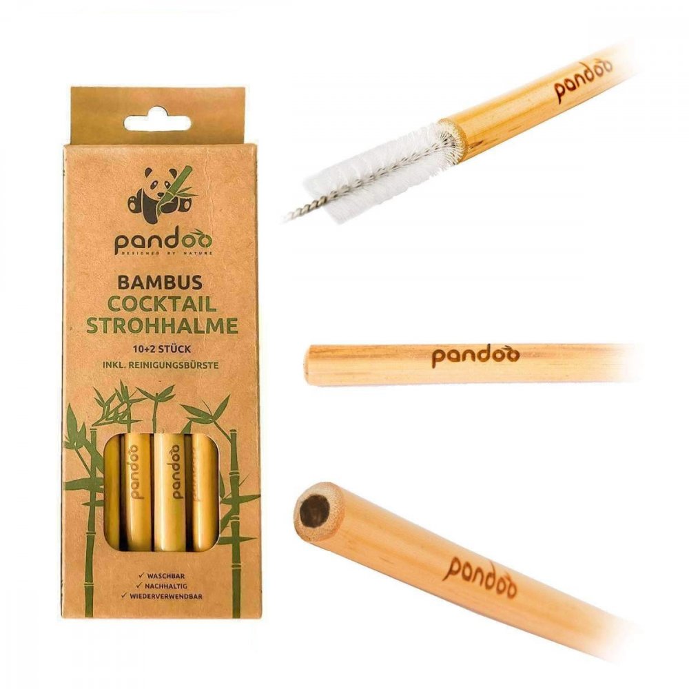 Cannuccia di bambù corta con spazzola per la pulitura, 12 pz