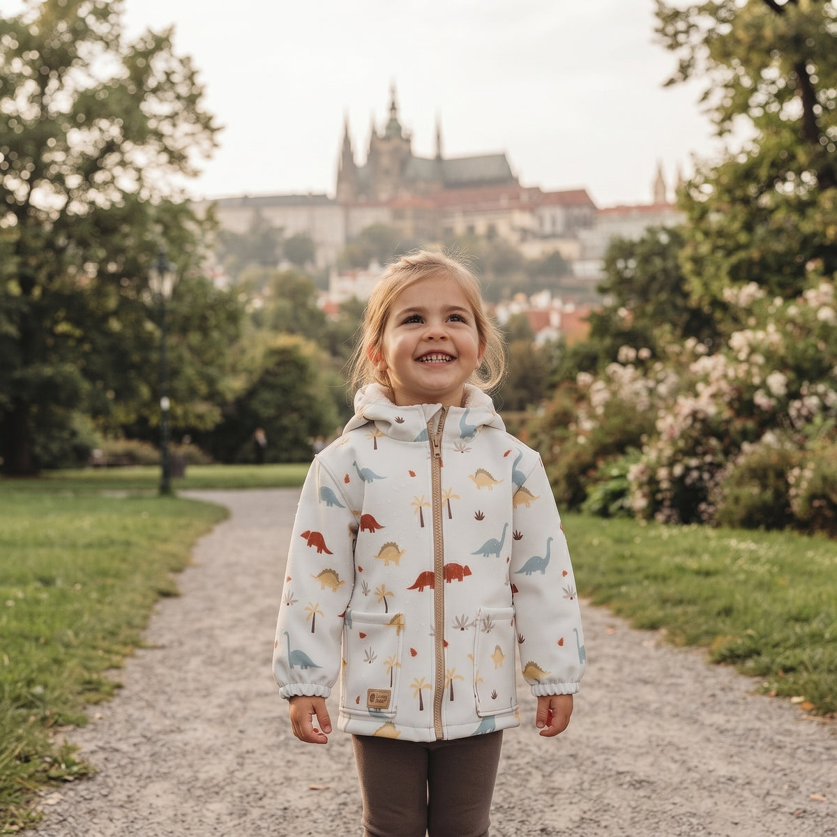 Giacca softshell per bambini con membrana Monkey Mum® - Storia di dinosauri
