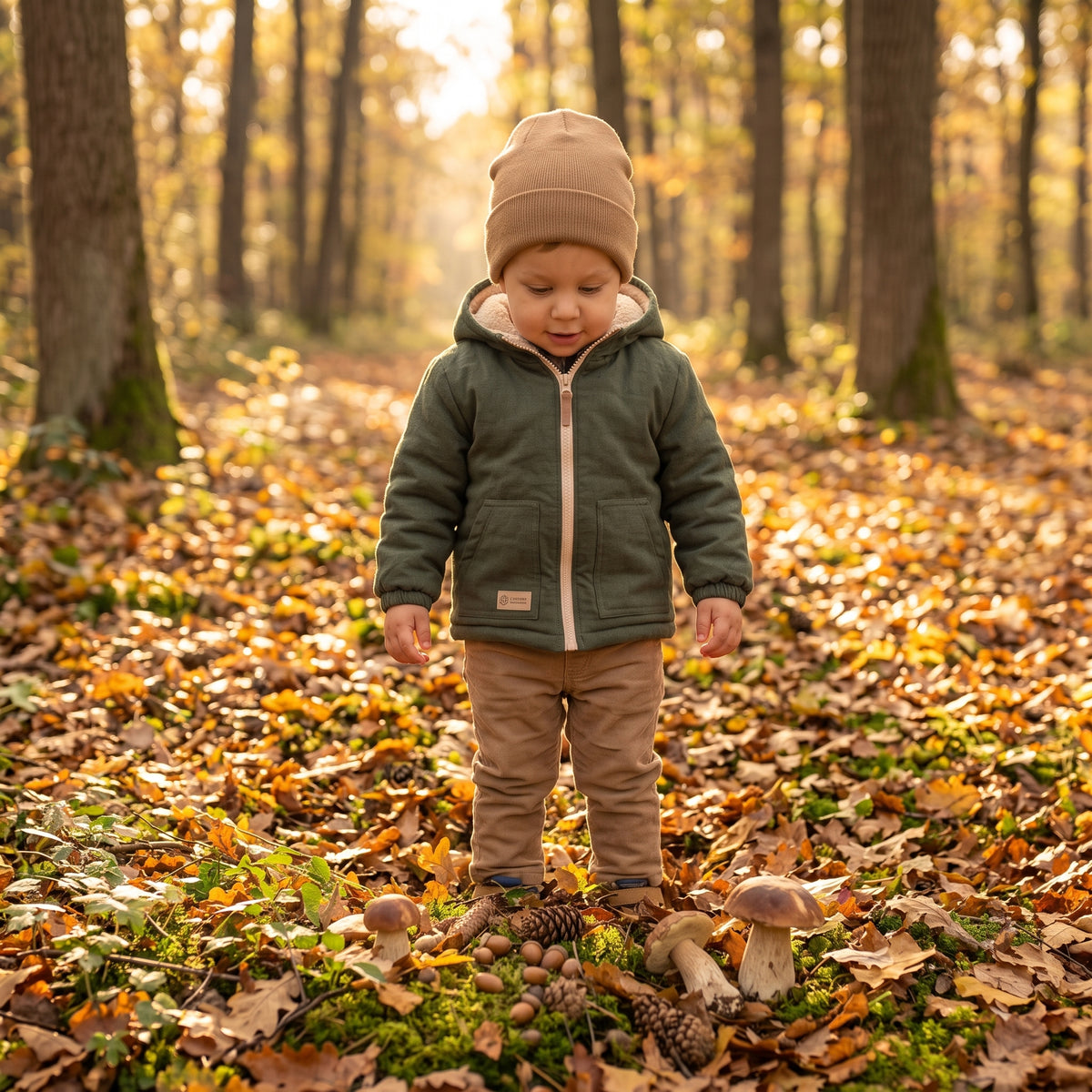Giacca softshell invernale per bambini con pile Monkey Mum® - Cacciatorino kaki