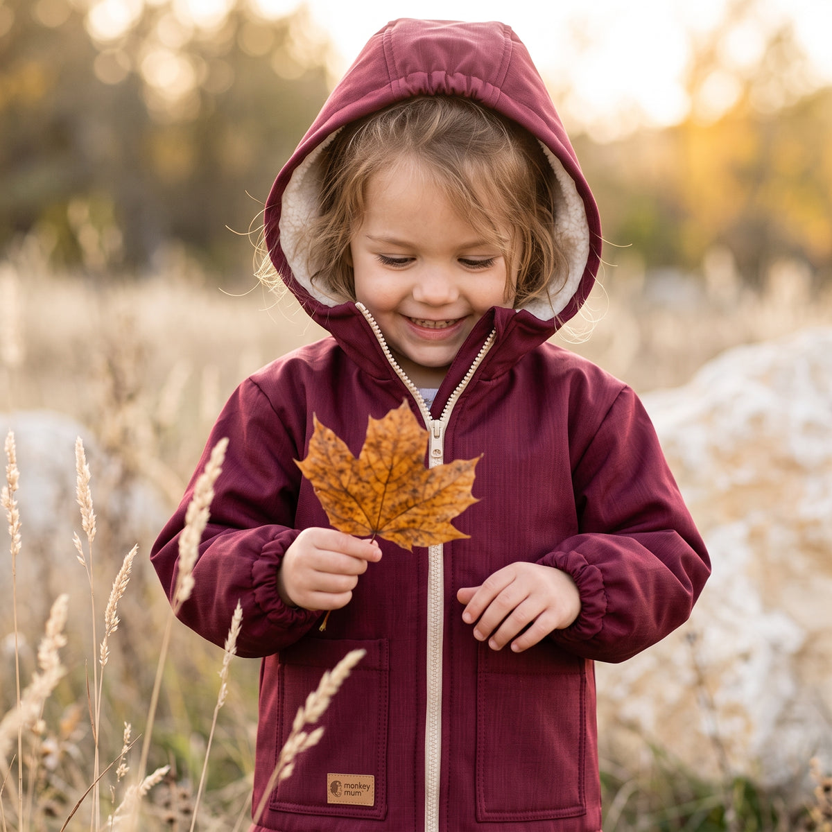 Giacca softshell invernale per bambini con agnello Monkey Mum® - Cappuccetto Rosso bordeaux