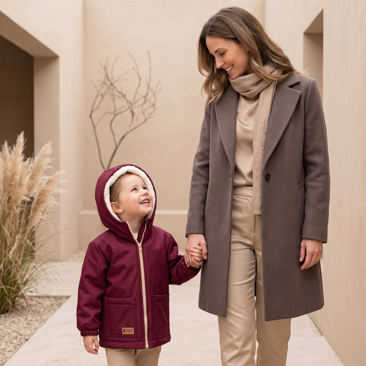 Giacca softshell invernale per bambini con agnello Monkey Mum® - Cappuccetto Rosso bordeaux