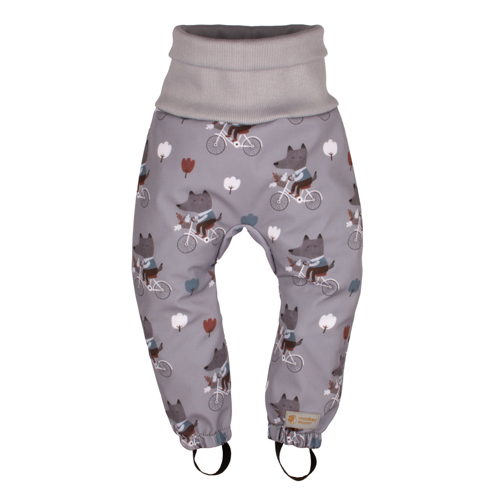 Pantaloni softshell crescenti per bambini con membrana Monkey Mum® - Lupi in bicicletta