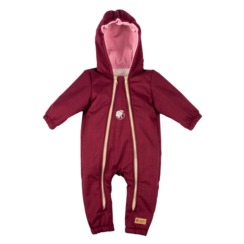 Monkey Mum® Tuta invernale softshell per bambini con pile - Cappuccetto rosso vinaccia - taglia 62/68, 74/80