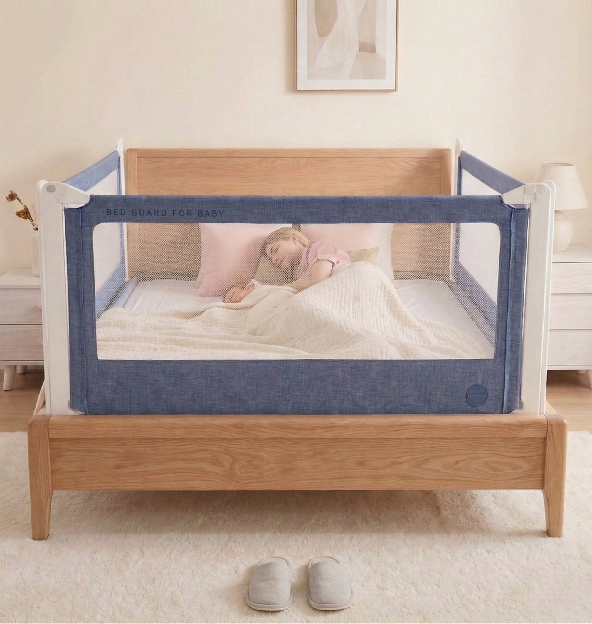 Barriera per letto Monkey Mum® Popular - blu scuro - design - fine serie - aperta