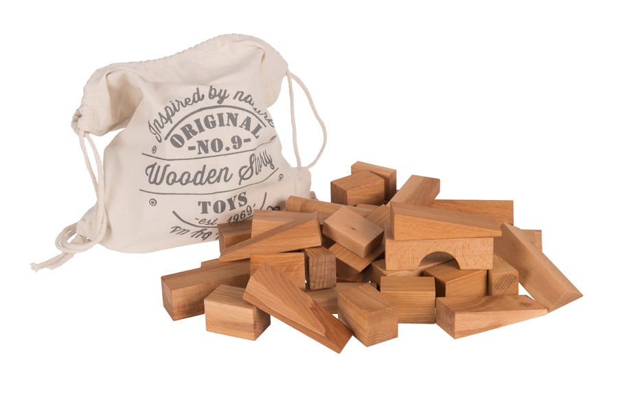 Wooden Story Cubi in sacchetto di cotone XL - 50 pezzi - Naturali