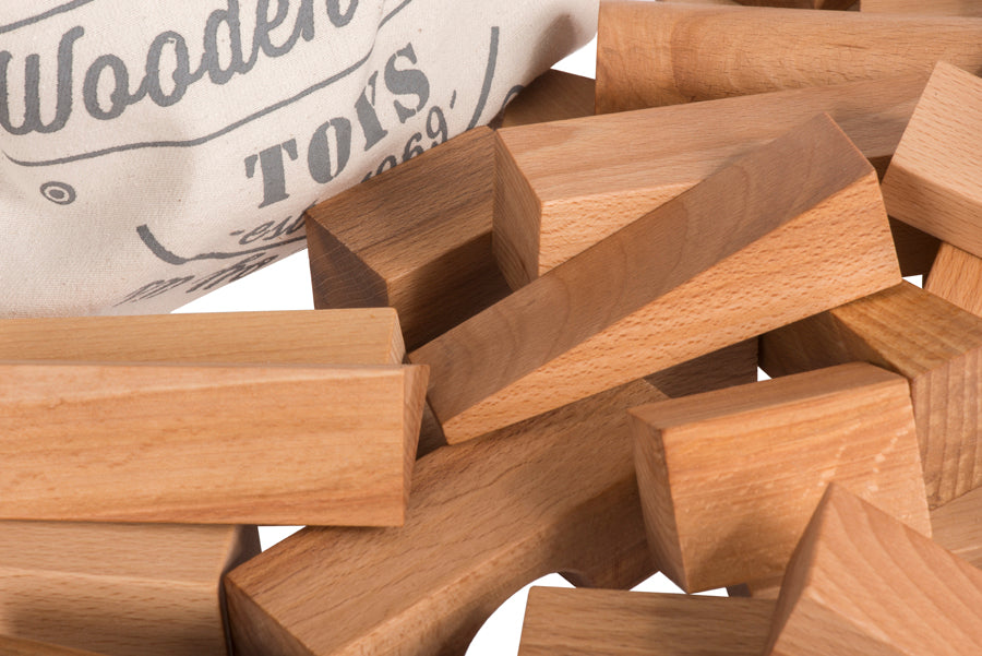 Wooden Story Cubi in sacchetto di cotone XL - 50 pezzi - Naturali