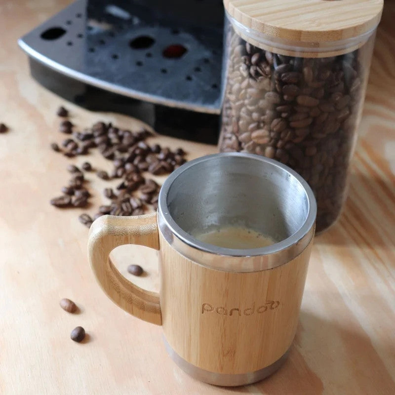 Tazza Inox caffè e tè a doppia parete con superficie in bambù, 280 ml