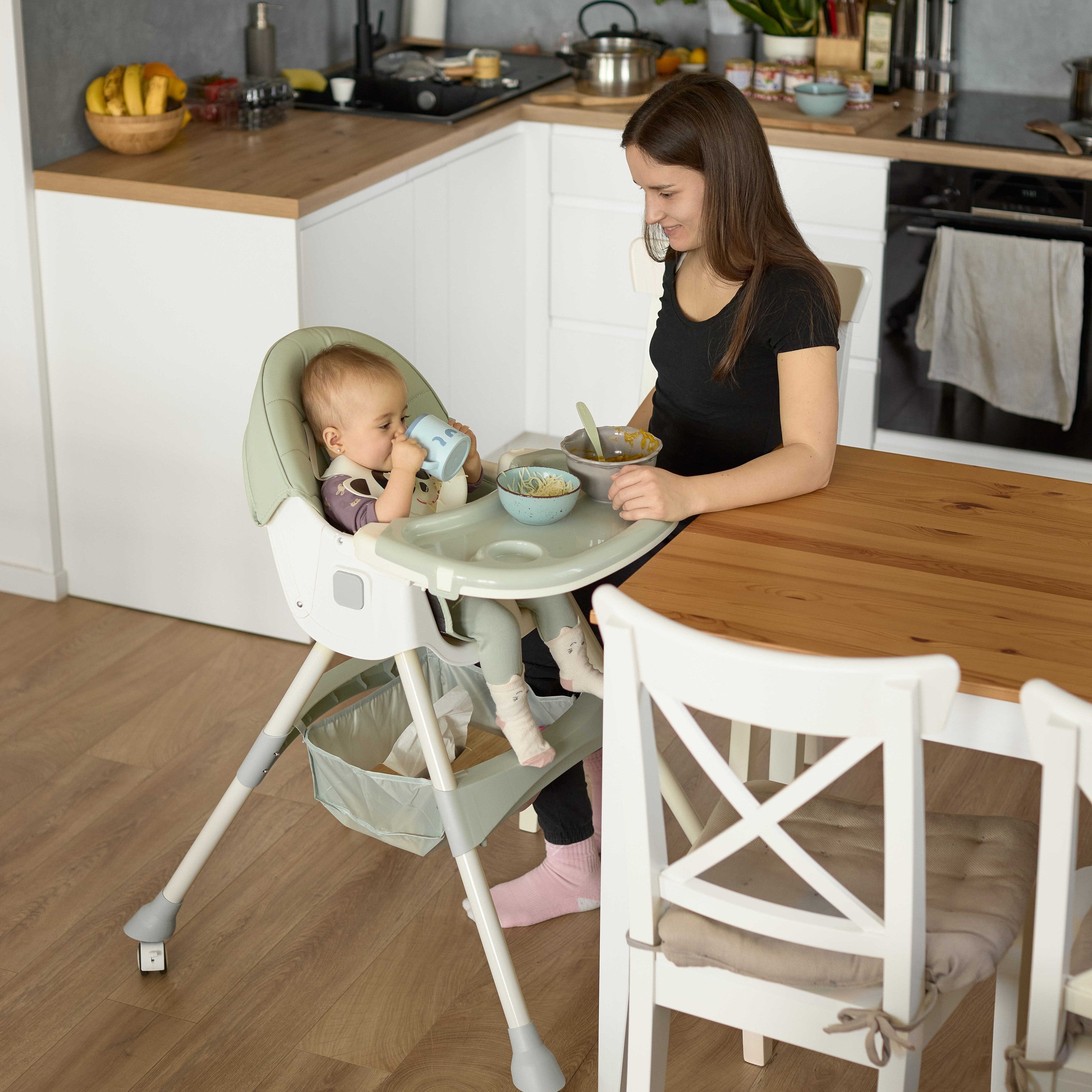 Seggiolone per bambini 2in1 Comfort - Rosa Ornamento - aperto