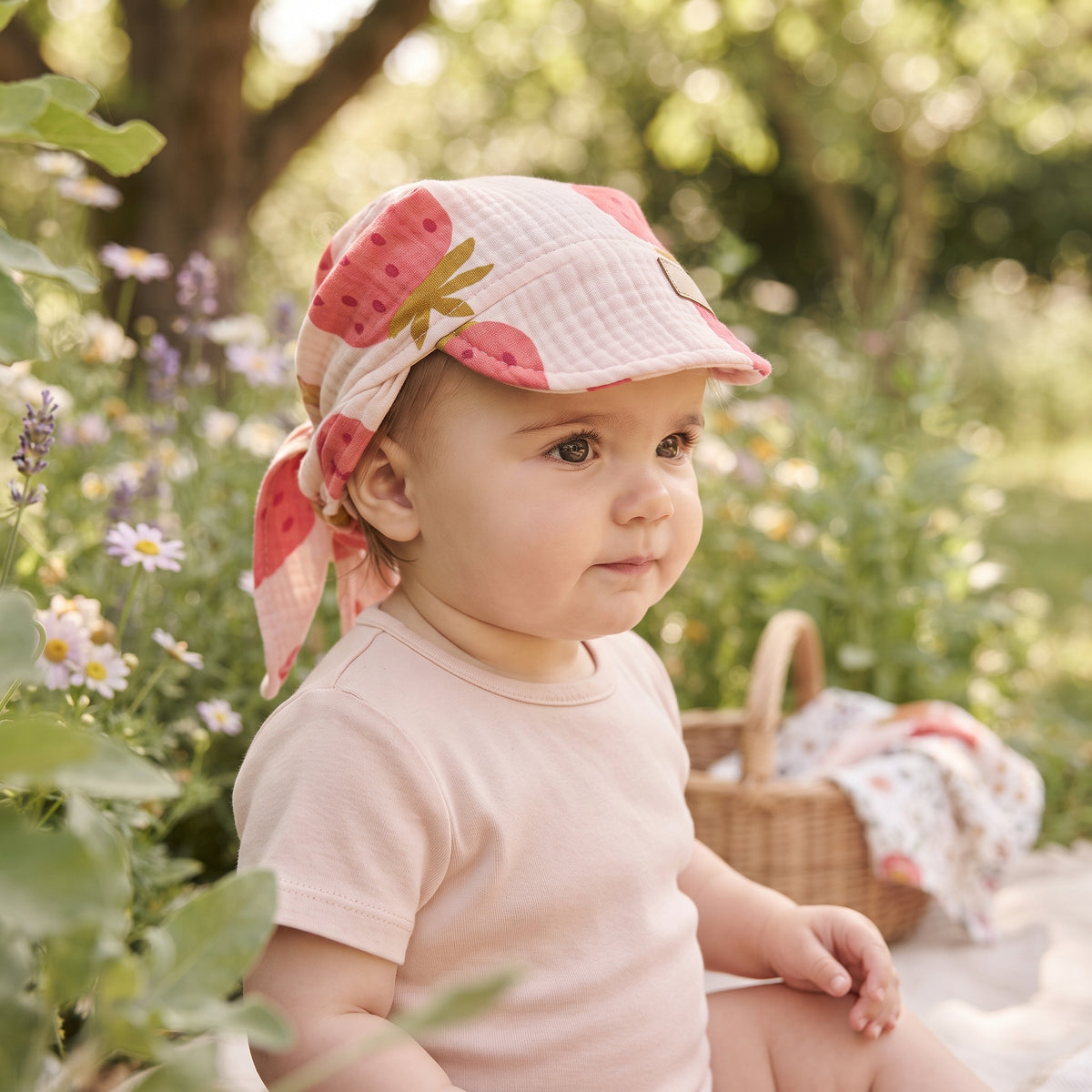 Fascia in mussola con visiera Monkey Mum® - Fragola