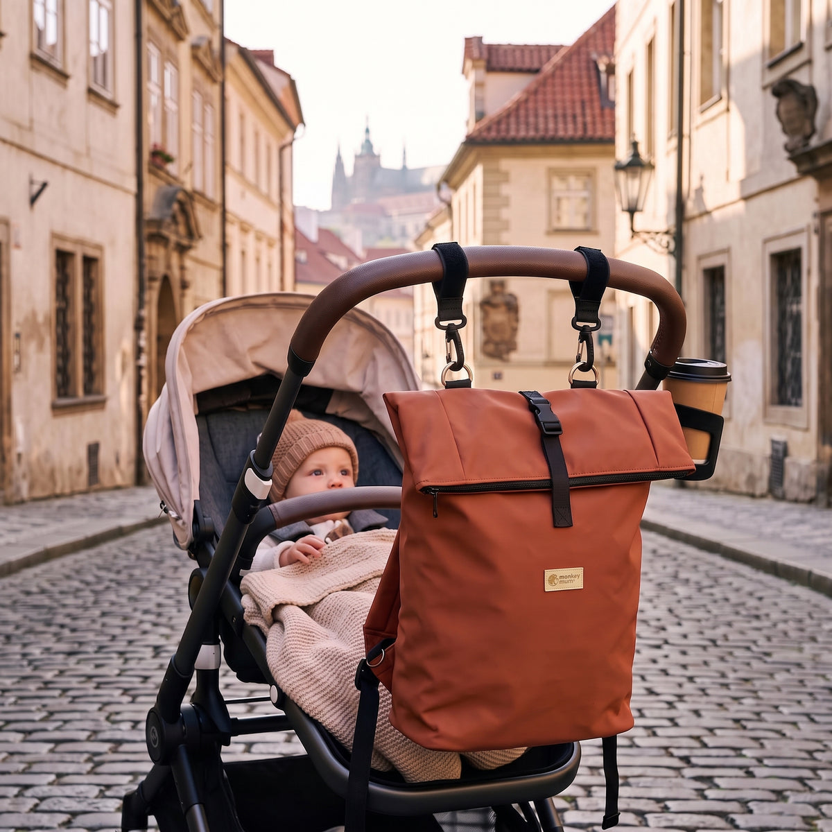 Monkey Mum® Zaino in softshell per passeggino – Foglie d’autunno