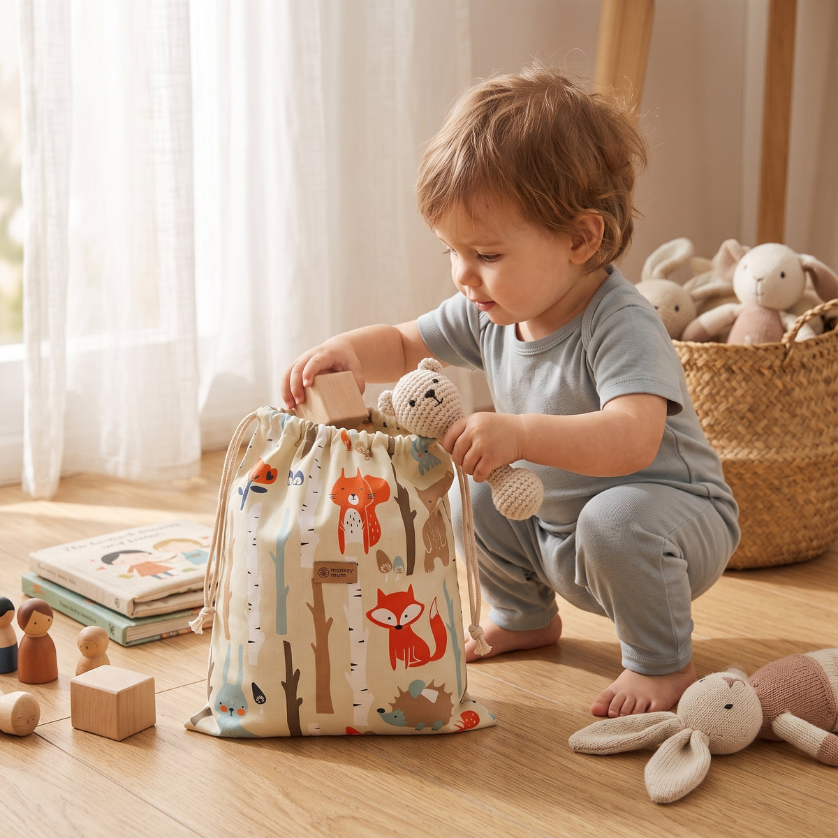 Sacchetto in tessuto Monkey Mum® - Animaletti nel bosco