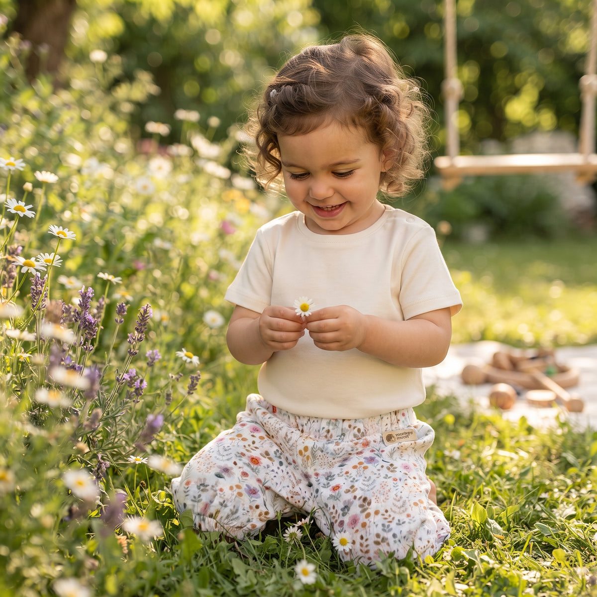 Pantaloncini in mussola Monkey Mum® - Prato in fiore