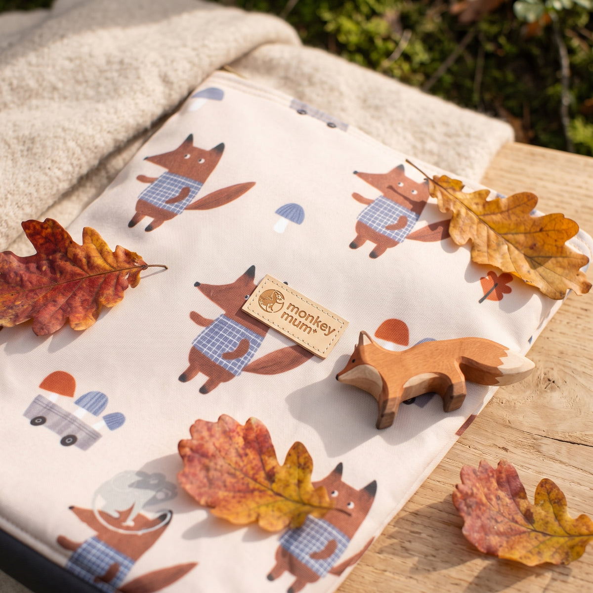 Zainetto softshell per bambini Monkey Mum® - Volpi tra i funghi