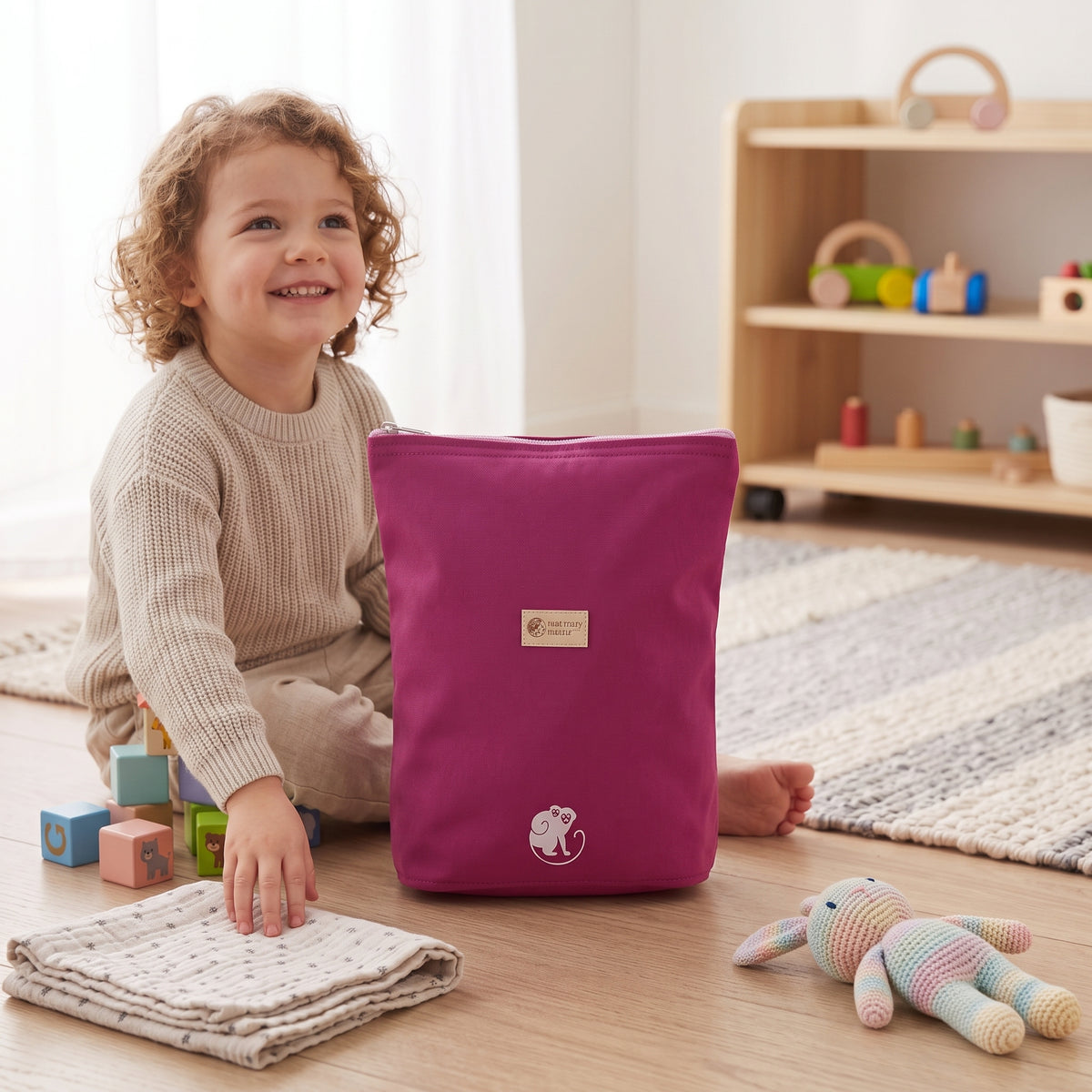 Zainetto softshell per bambini Monkey Mum® - Lampone succoso