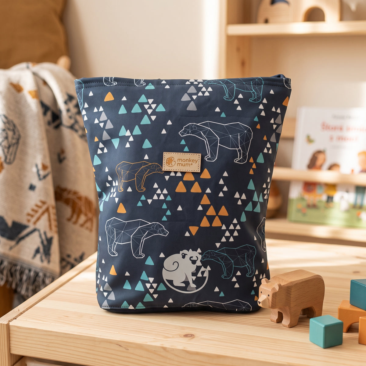 Zainetto softshell per bambini Monkey Mum® - Orso origami - Blu scuro