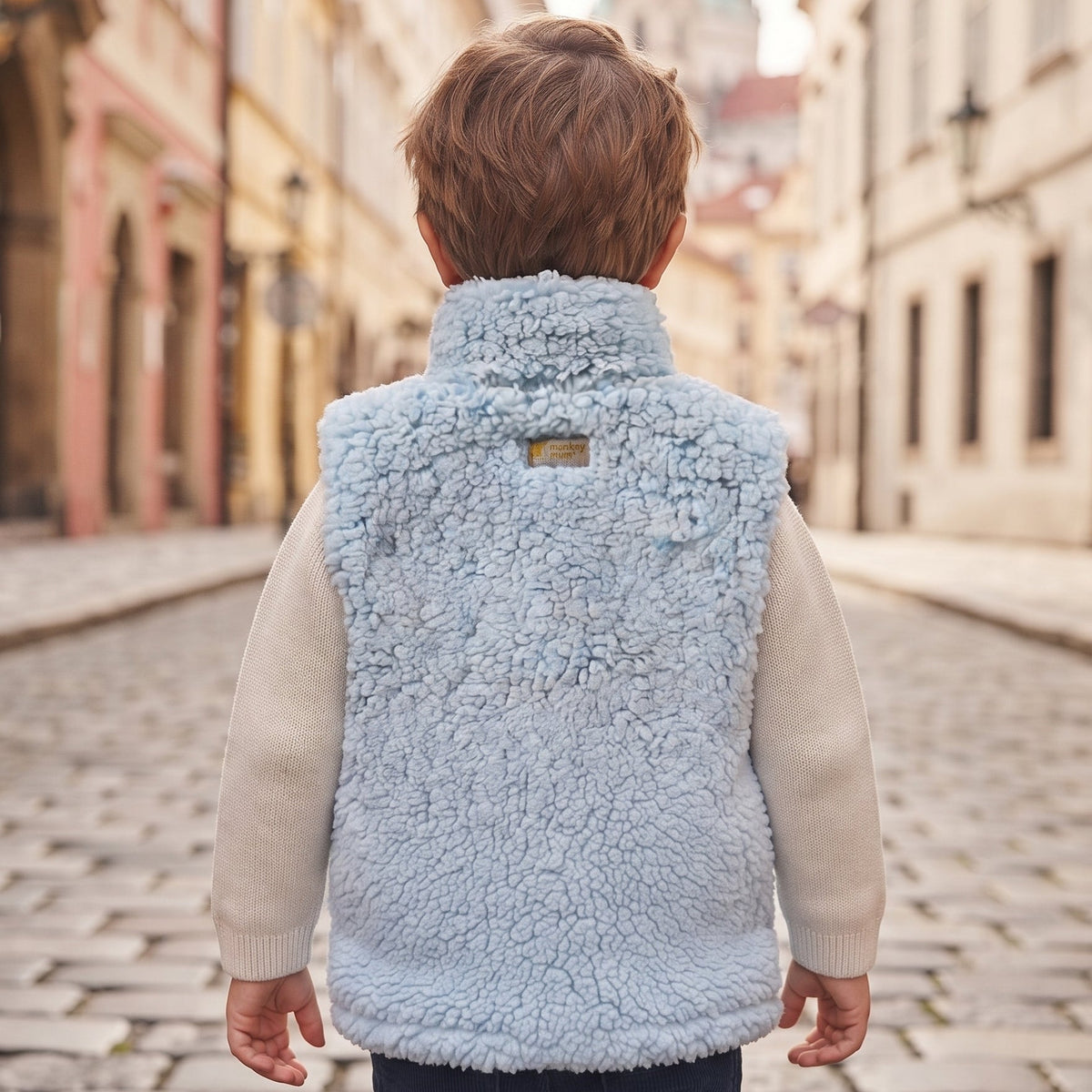 Gilet in teddy Monkey Mum® - Azzurro chiaro