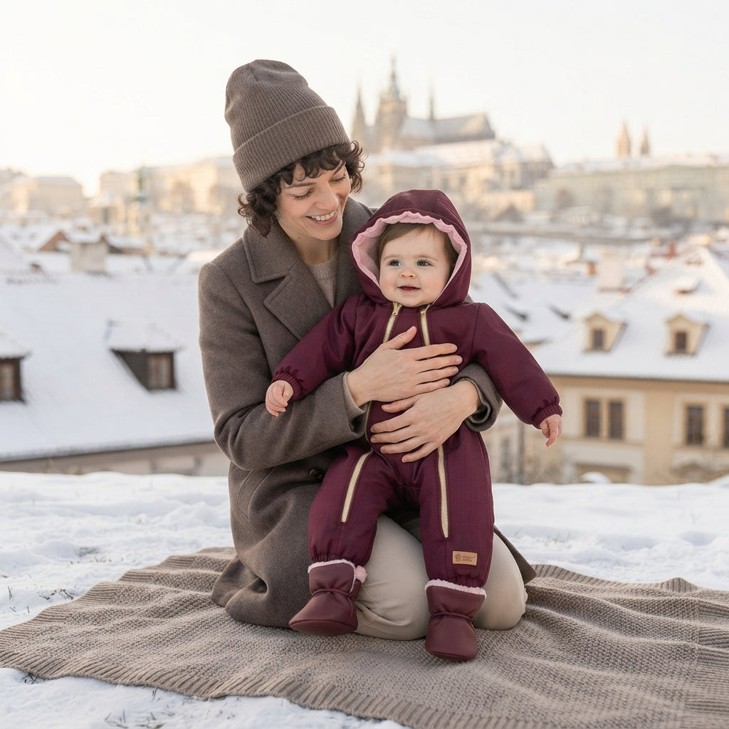 Monkey Mum® Tuta invernale softshell per bambini con pile - Cappuccetto rosso vinaccia - taglia 62/68, 74/80