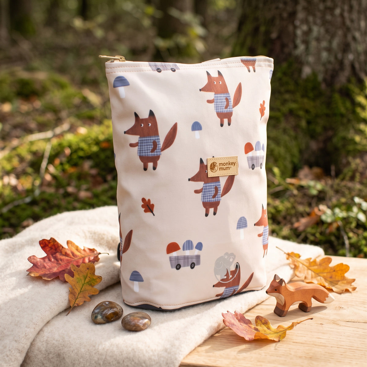 Zainetto softshell per bambini Monkey Mum® - Volpi tra i funghi