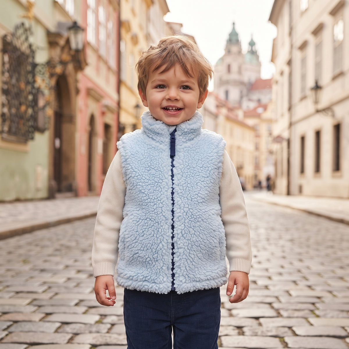 Gilet in teddy Monkey Mum® - Azzurro chiaro
