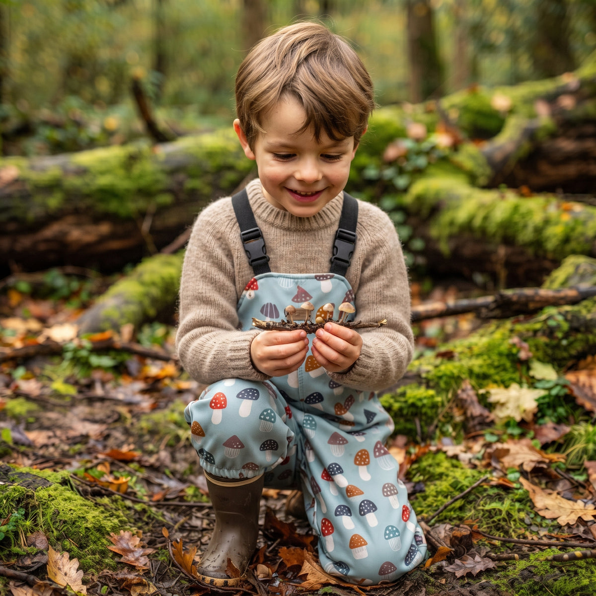 Monkey Mum® Pantaloni salopette softshell con membrana - Amanite variopinte