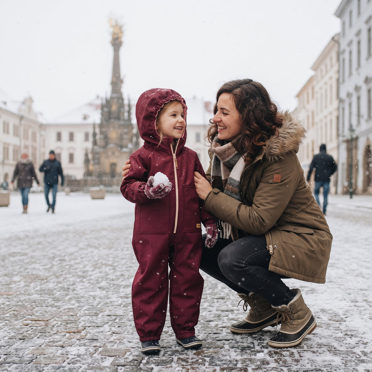 Monkey Mum® Tuta softshell invernale per bambini con interno in pile teddy - Cappuccetto Rosso bordeaux - tag. 98/104, 110/116