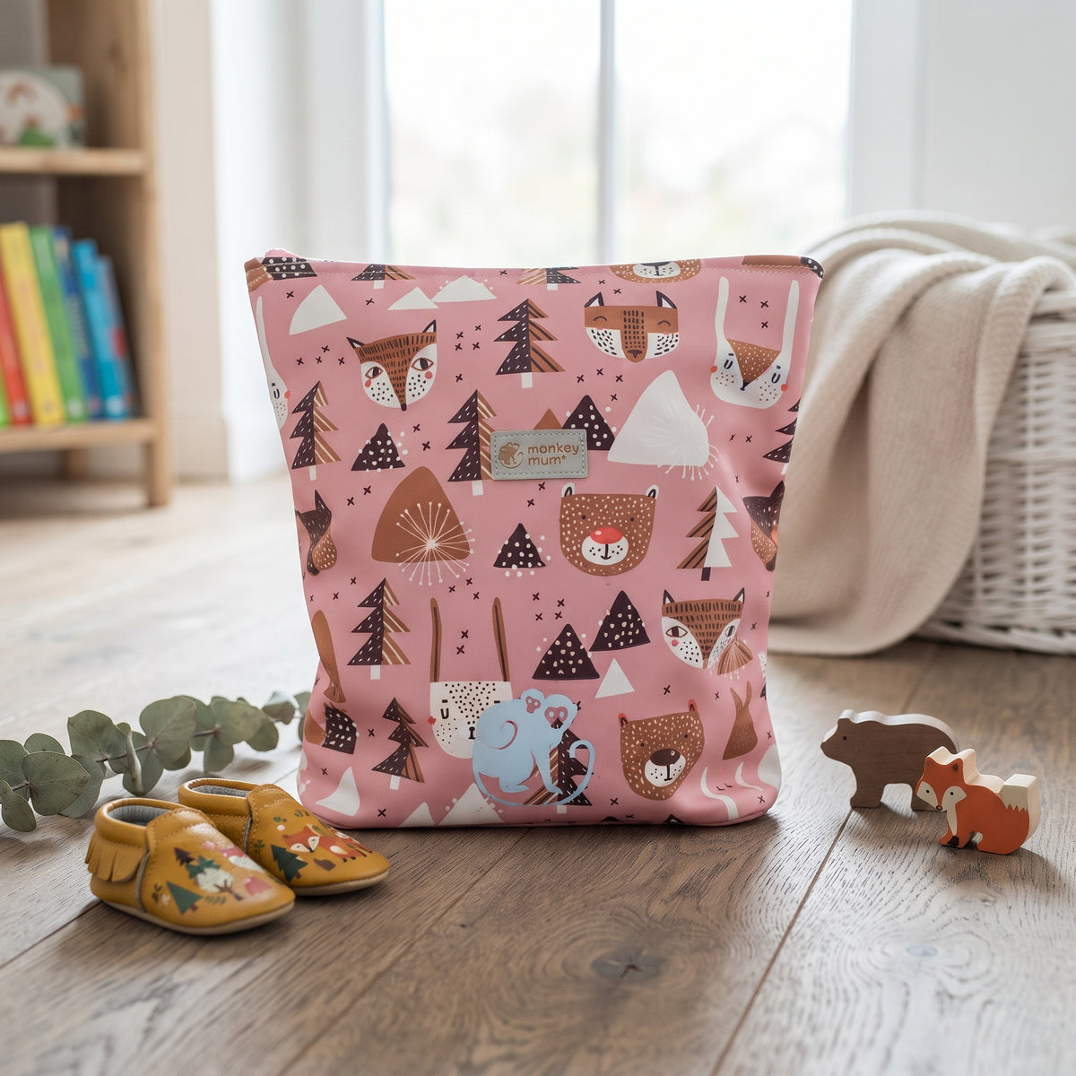 Zainetto softshell per bambini Monkey Mum® - Animaletti del bosco - Rosa
