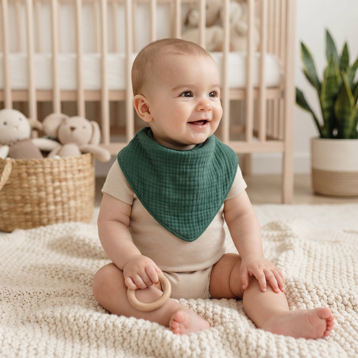 Bavetta in mussola Monkey Mum® - Verde scuro