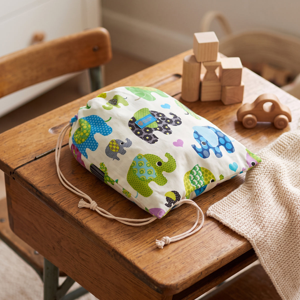 Sacchetto in tessuto Monkey Mum® - Elefante allegro