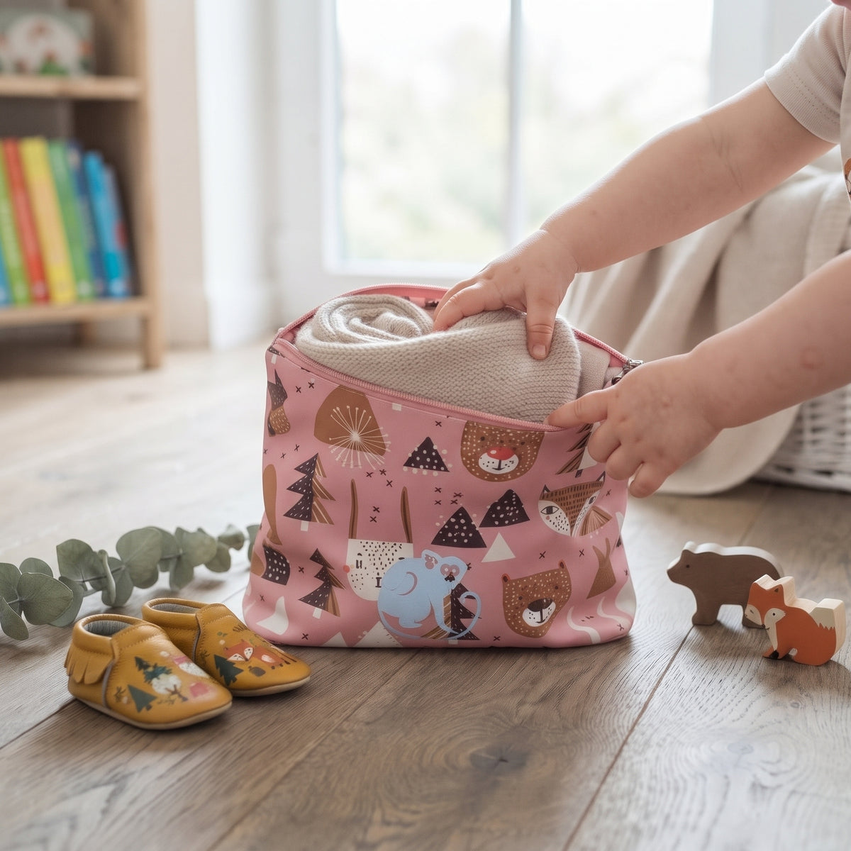 Zainetto softshell per bambini Monkey Mum® - Animaletti del bosco - Rosa