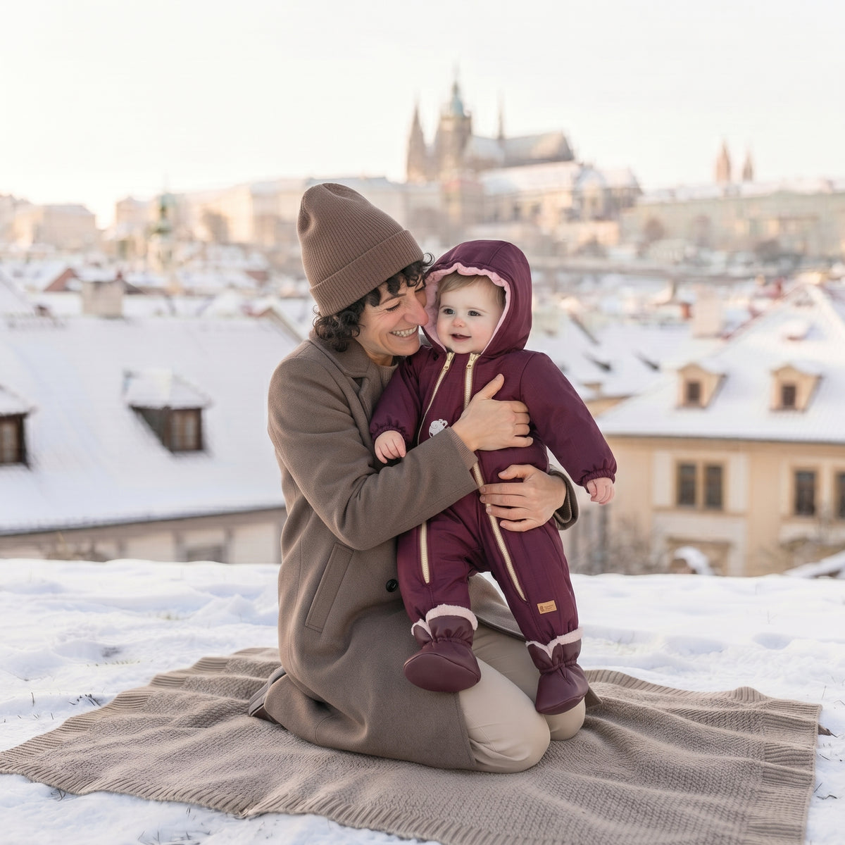Monkey Mum® Tuta invernale softshell per bambini con pile - Cappuccetto rosso vinaccia - taglia 62/68, 74/80