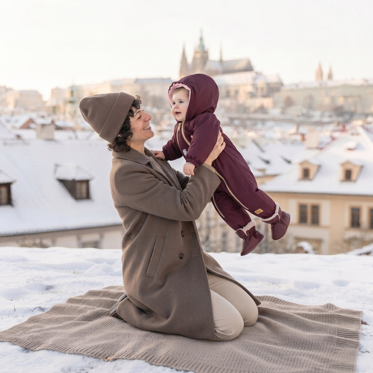 Monkey Mum® Tuta invernale softshell per bambini con pile - Cappuccetto rosso vinaccia - taglia 62/68, 74/80