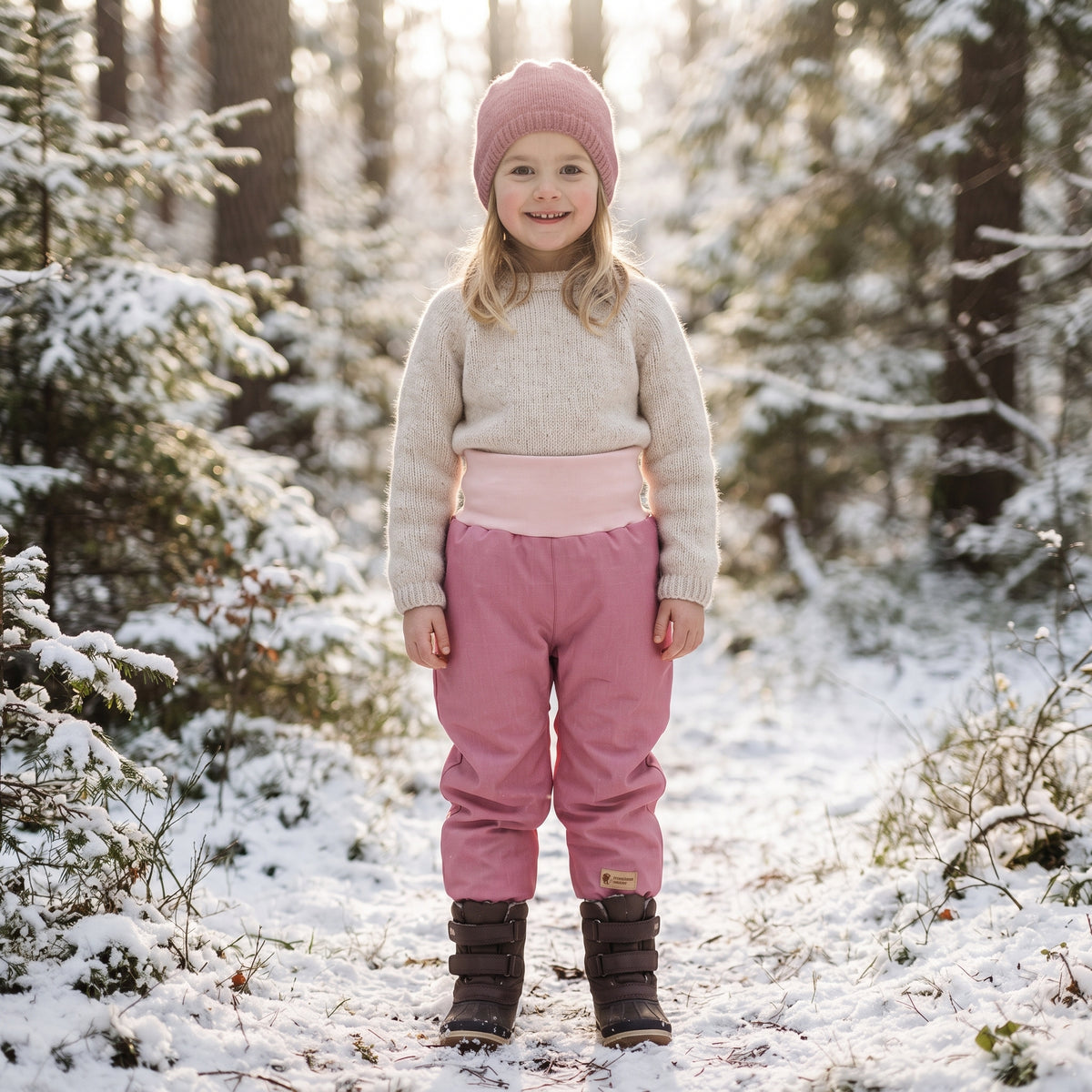 Pantaloni softshell invernali crescenti per bambini con pile Monkey Mum® - Pecorellina rosa